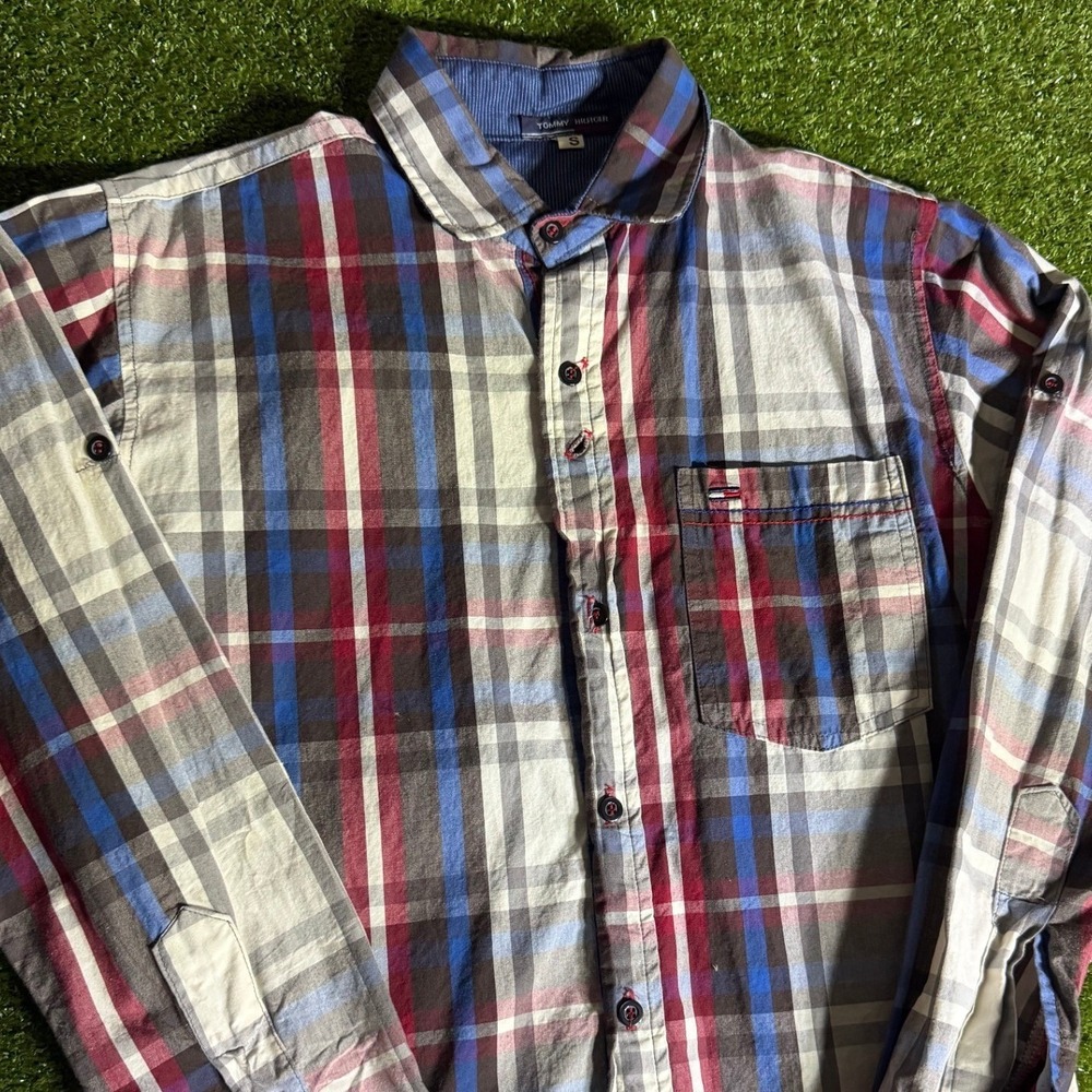 Tommy Hilfiger Mens Plaid Button Down Shirt Red Blue White Roll Tab Sleeve Small - Picture 5 of 8